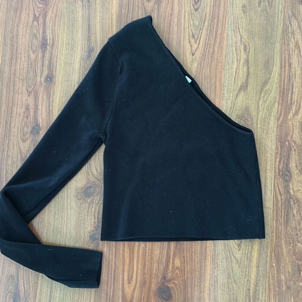 Zara black knit one shoulder sweater top size S